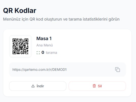 QR kod yönetimi ekran görüntüsü